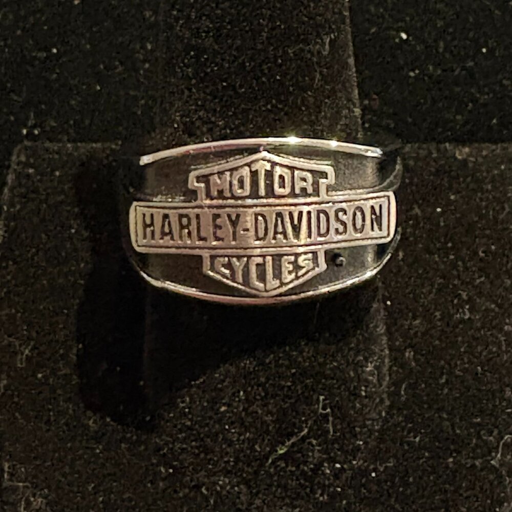 HARLEY DAVIDSON MEN STAINLESS STEEL VINTAGE BAR AND SHIELD SIGNET RING